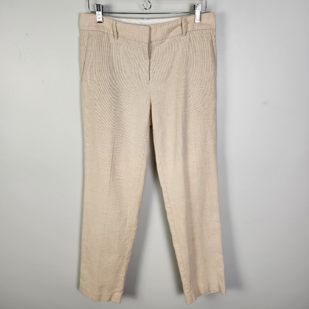 Ann Taylor Beige‎ Linen Blend Mid Rise Straight Leg Pants Trousers Size 6 #697